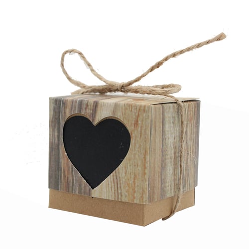 50-100pcs Wedding Love Heart Rustic Kraft Candy Boxes Hemp Rope Gift Favor 