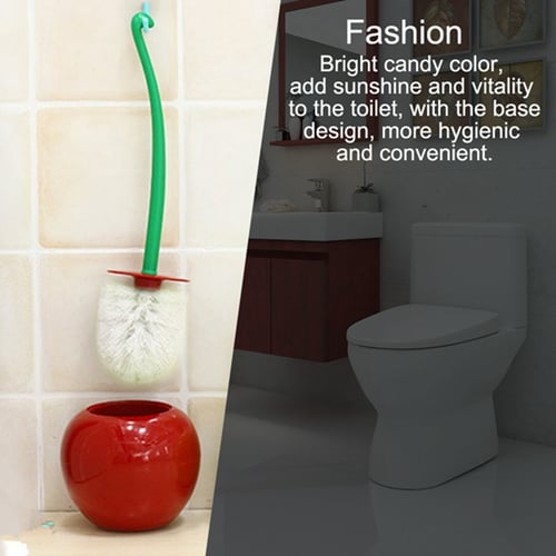 Stylish Lovely Cherry Shape Lavatory Brush Toilet Brush & Holder Set Green/Red 