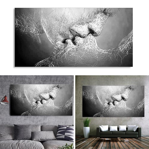 Black&White Love Kiss Abstract Art on Canvas Painting Wall Art Picture Print 