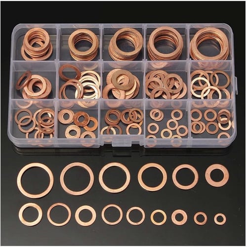 150pc Assorted Solid Copper Crush Washers Seal Flat Ring Fuel Hydraulic Fittings