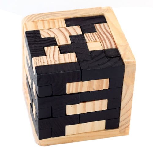 3D Wooden Brain Teaser Puzzle T-shaped Blocks Geometric Puzzle Educational Toy 
