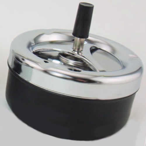 Round Push Down Ashtray with Spinning Tray Black A32 