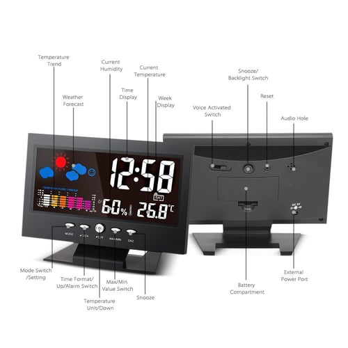 Led Digital Projection Alarm Clock Loud Snooze Calendar Weather Display 