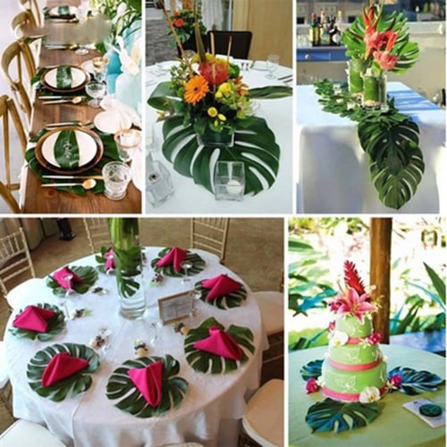 SODIAL 12 pcs Table Flag Tropical Palm Leaf Emulation Leaf Hawaii Themed Party Wedding Home Garden Decoration Supplies