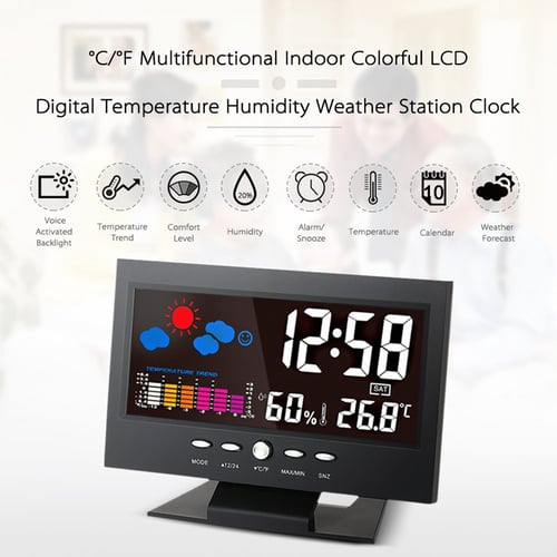 LCD Digital Projection Alarm Clock Loud Snooze Calendar Weather Display Bedroom 