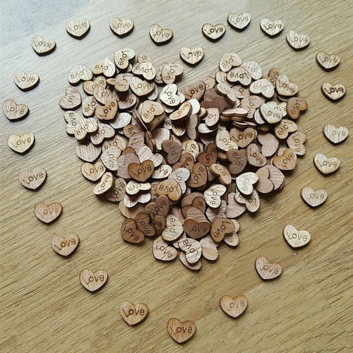 200pc Rustic Wooden Love Heart Wedding Table Scatter Decoration Crafts DIY Patch 