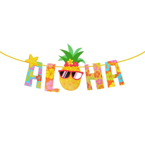 Hawaiian Tropical Pineapple Summer ALOHA Party Banner Garland Bunting Home Decor 