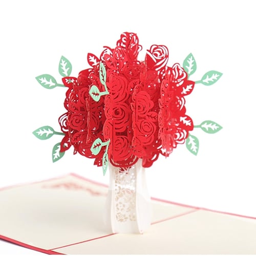 3D Pop UP Rose Greeting Card Fantastic Flower Handmade Valentine's Birthday Gift 