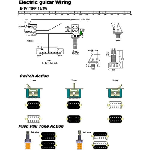 Electric Guitar Wiring Kit 1 Volume, Guitar Wiring Diagrams 2 Humbucker 3 Way Toggle Switch