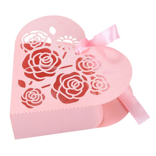 20x Heart Hollow Wedding Favor Candy Treat Gift Box Wrap Bag Case Ribbon Red 