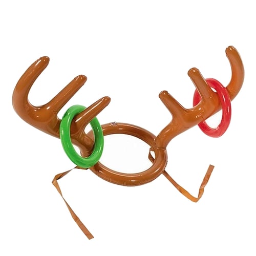 3 Pack Brown Inflatable Reindeer Antler Hat with Rings; Inflatable Reindeer Antler Ring Toss Game for Family Christmas Party Games