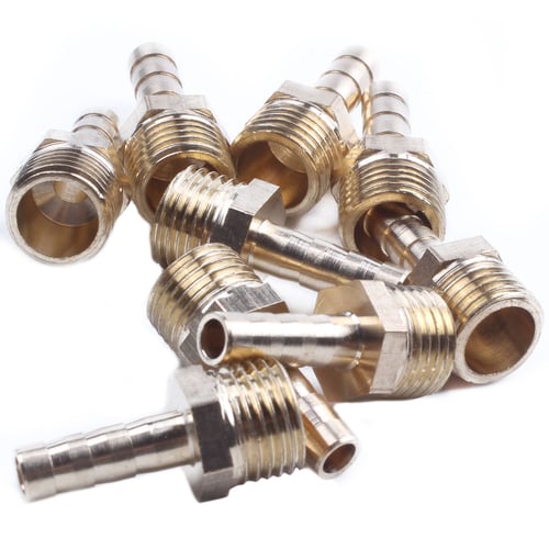 9 Pcs Brass 6mm Fuel Gas Hose Barb 1/4 inch Male Thread Coupling Fitting Gold
