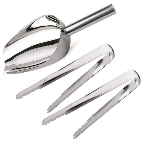 2pcs Stainless Steel Ice Scoop Ice Candy Buffet Food Tongs for Kitchen Bar BBQ