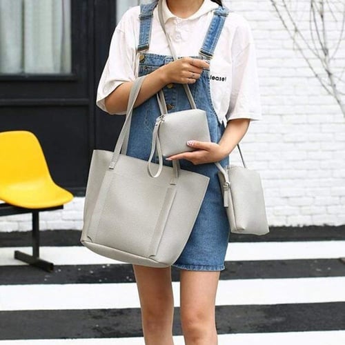 4pcs Fashion Litchi Leather Tassel Women Tote Shoulder Handbag Clutch Card Bags 