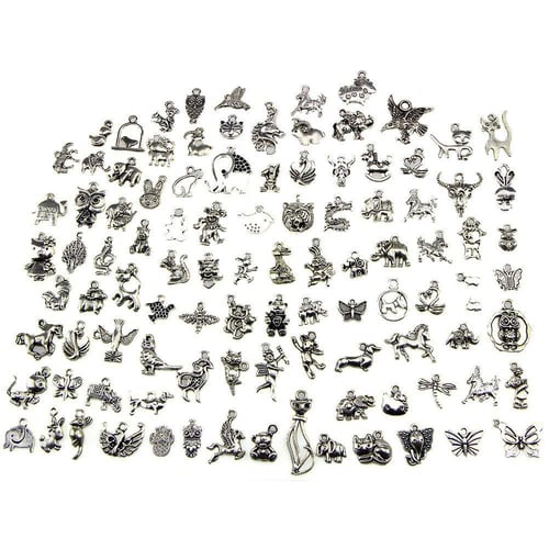 Wholesale 100/200Pcs Mixed Silver Charms Pendants For DIY Jewelry Making Craft