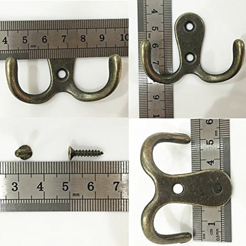 20 Pieces Double Prong Robe Hook Rustic Hooks Retro Cloth Hanger with 40 Pieces 