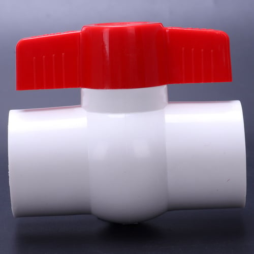 Plumbing White Red PVC T Handle 1.6" x 1.6" Slip Ends Ball Valve 