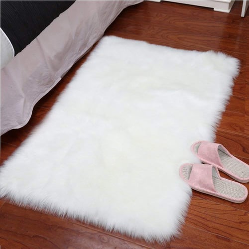 Super Soft Faux Fur Sheepskin Area Rug, White Faux Fur Rug Bedroom