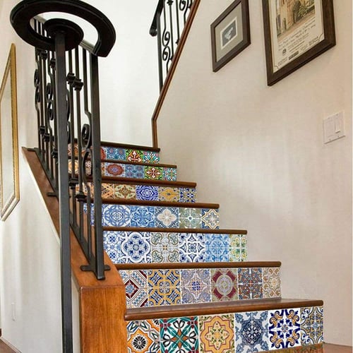 Peel And Stick Tile Backsplash Stair Riser Decals Diy Mexican Traditional Talavera Waterproof Home Decor Staircase Decal Mural - Talavera Home Decor
