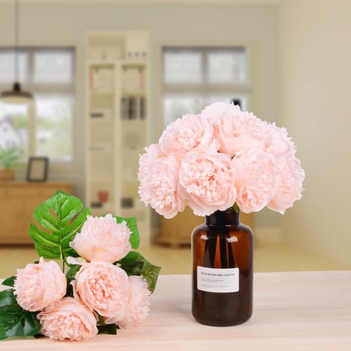 2 Pack Silk Flowers Bouquet 10 Heads Peony Fake Flowers For Wedding Home Decor 