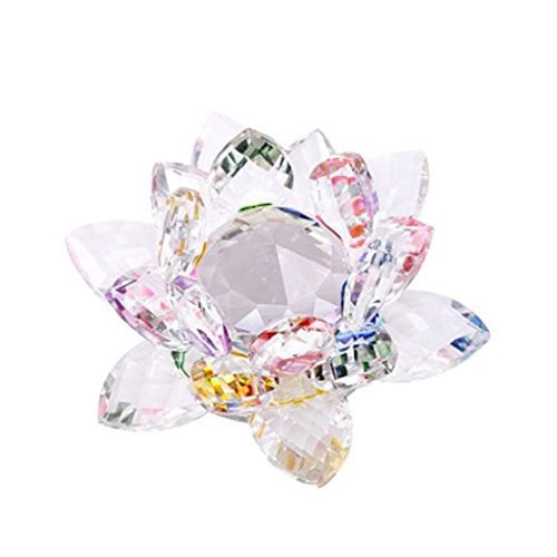 Large Crystal Lotus Flower with Gift Box 4 Inch Feng Shui Home Decor Colored 