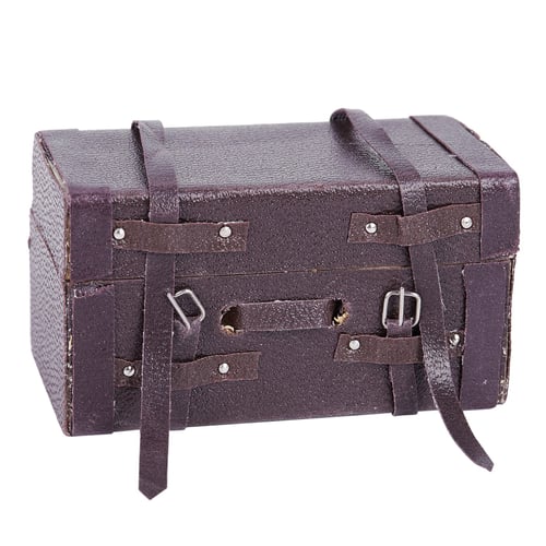 1:12 Doll house Miniature Vintage Leather Wood Suitcase Mini Luggage Box 