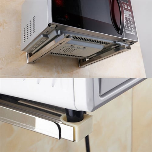 Stainless Steel Microwave Oven Bracket Sturdy Foldable Stretch Wall Mount Rack 