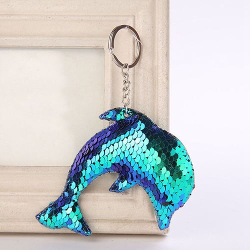 Pendant Holder Car Bag Accessories Dolphin Key Ring Glitter Sequins Keychain 