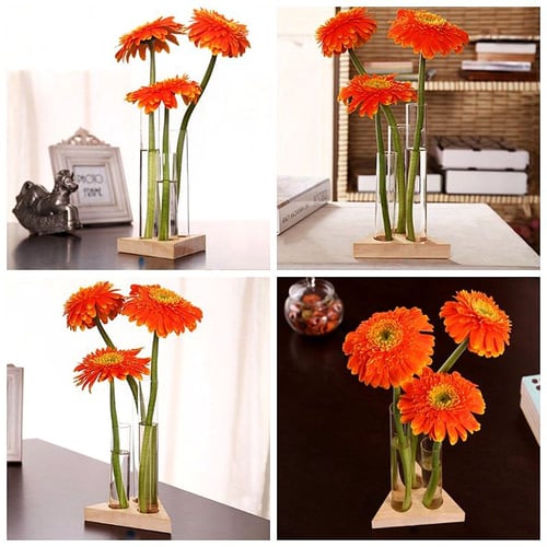 Flower Vase Glass S Clear, Wooden Base For Flower Arrangements