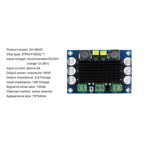 DC 12V 24V 100W TPA3116 D2 DA Mono Channel Digital Power Audio Amplifier Board 