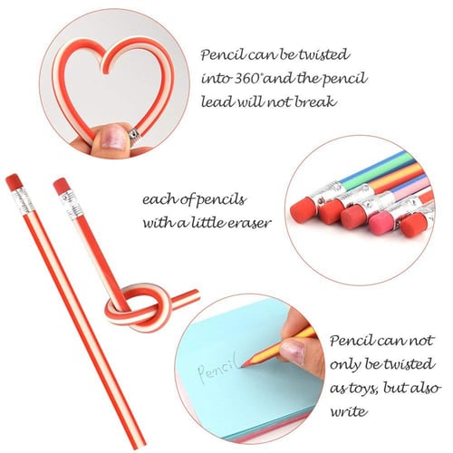 Long Flexible Pencils Soft Bendy 4pk School Kids Stationery Set Party Bag Filler 