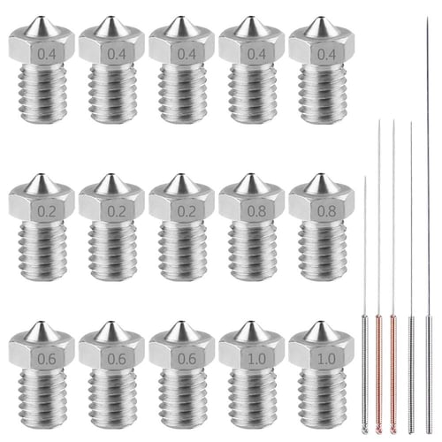2x Stainless Steel Nozzle 0.4mm 1.75 E3DV6 CREALITY ANET M6 Threaded Hotends 
