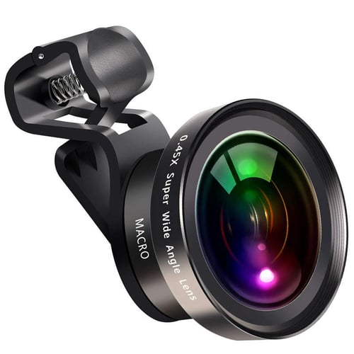 No Distortion 0.6X Wide Angle & 15X Macro Lens 2 in 1 HD Phone Camera Lens for iPhone Samsung Black Android Smartphone Cell Phone Lens 