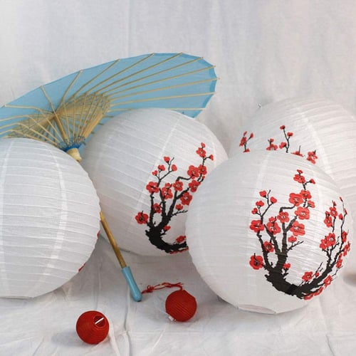 Japanese Style Rectangle Paper Lantern Cherry Red Sakura 