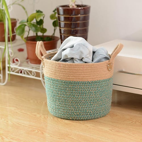 Storage Basket With Handles Jute Natural Laundry Towels Blanket Home Decor Gift 