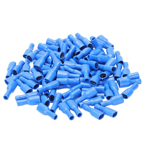 100x Blue Female Electrical Spade Crimp Connector Terminal Fully Insulated 6.3mm 