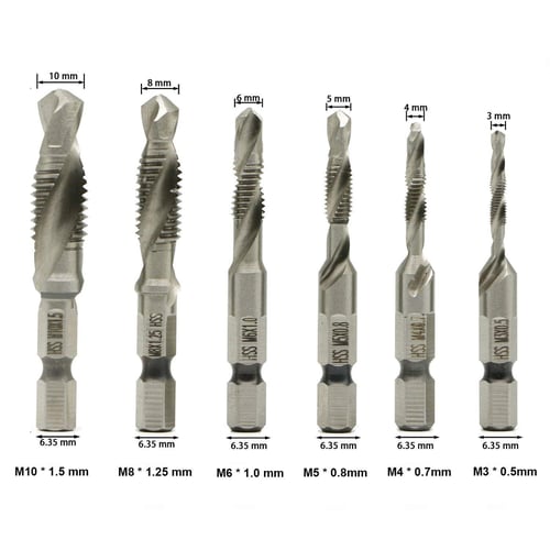 1/4 HSS Hex Shank Drill M6 Combination Drill and Tap Bit for Tapping in Wood Plastic and Aluminum 