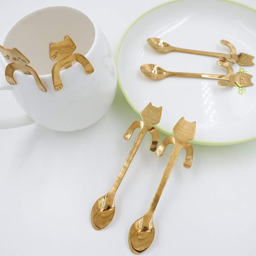 Stainless Steel Cat Coffee Drink Mixing Spoon Tableware Kitchen Teaspoon Hanging 