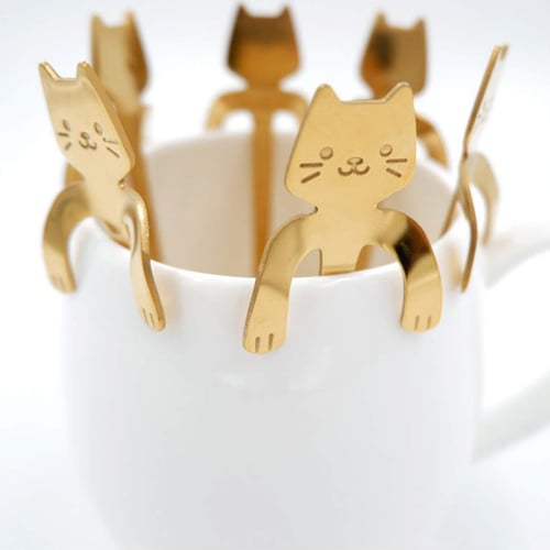 Hanging Cat Spoon Stainless Steel Kitten Coffee Cream Mixing Drinking Tableware 