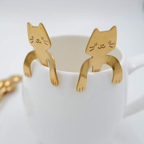 Hanging Cat Spoon Stainless Steel Kitten Coffee Cream Mixing Drinking Tableware 