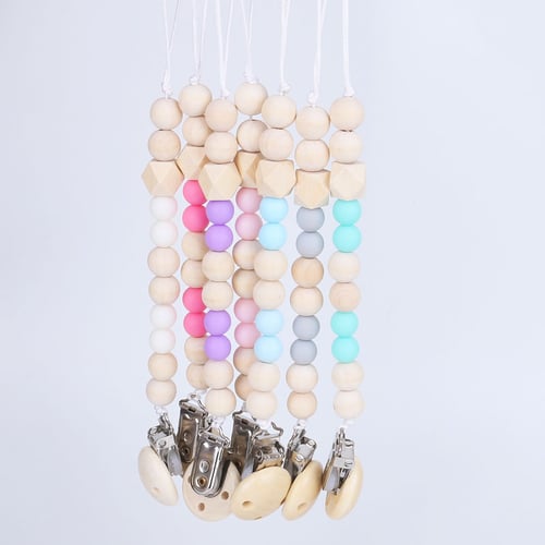 Baby Pacifier Chain Dummy Holder Clip Silicone Bead Teether Chains Soother Clips 