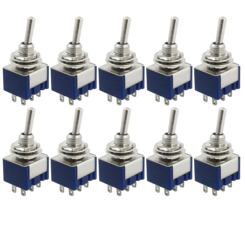 10 Pcs Blue Metal Plastic AC 250V 3A ON-ON 2 Position DPDT Mini Toggle Switch 