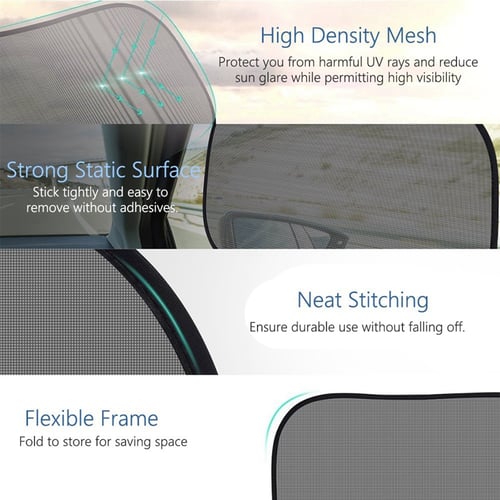 Sun & UV Protection New Set of 2  Car Window Sun Shade Static Cling On  UPF 30 