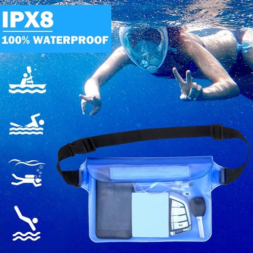 Pouch Bag Waterproof Case with Waist Strap for Beach Swimming Boating Kayaking 