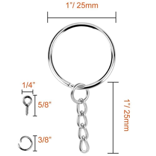 Paxcoo 100Pcs Keychain Rings With Chain And 100 Pcs Screw Eye Pins Bulk For Craf