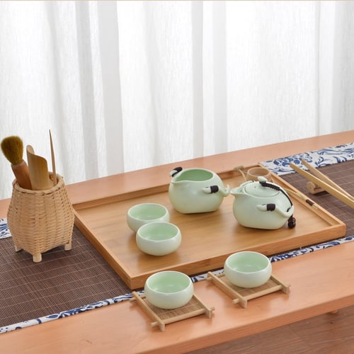 Wooden Tea Tray Japanese Kung Fu Rectangular Bamboo Tray Cutlery Food Plate 