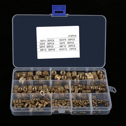 210Pcs/box M2-10 Brass Cylinder Knurled Threaded Round Insert Embedded Nuts 