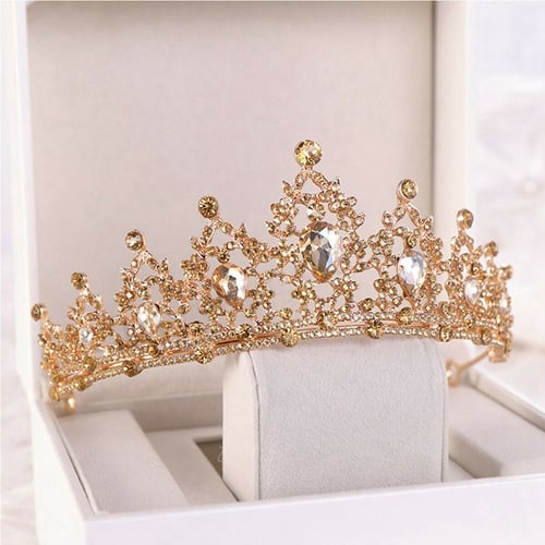 Champagne Headwear Gold Crystal Tiara Crown Wedding Bridal Birthday Prom