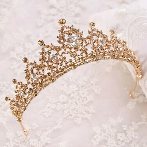 Wedding Bridal Women Girls Pageant Prom Crystal Tiara Crowns Headband Golden 