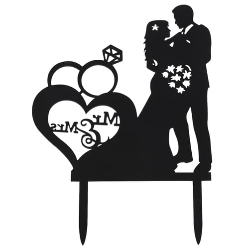 Romantic Wedding Engagement Mr Mrs Bride Groom Acrylic Silhouette Cake Topper 